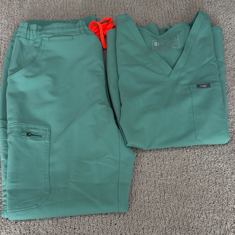 Figs Women’s  Teal Cargo Pants with Orange Drawstring